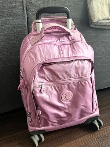 Kipling New Zea Bronze Pink Met Large Wheeled Backpack with Laptop