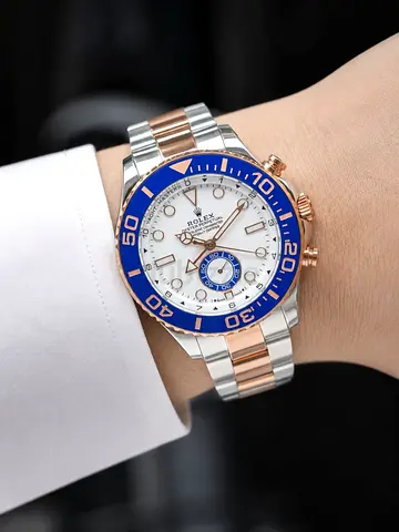 Rolex-style Two-Tone Chronograph Watch with Blue Bezel