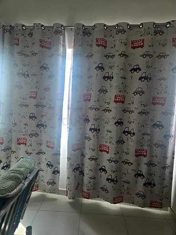 Kids Room Curtains with Car and Bus Print