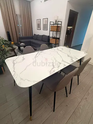 Marble-look Dining Table with 4 Chairs - Modern, Excellent Condition