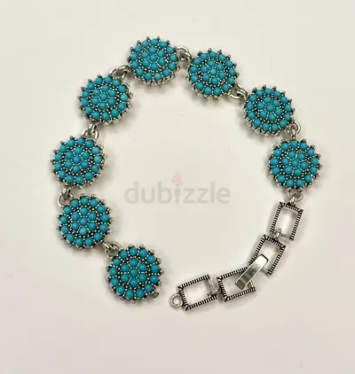Silver bracelet with blue turquoise-style stones, 7-inch