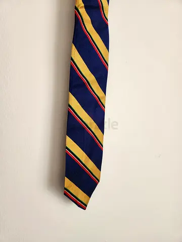 Barneys New York 100% Silk Handmade Regimental Striped Tie – Navy & Gold