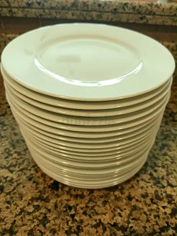 Set of 20+White Dinner Plates and Set of Cutleries-Good Condition