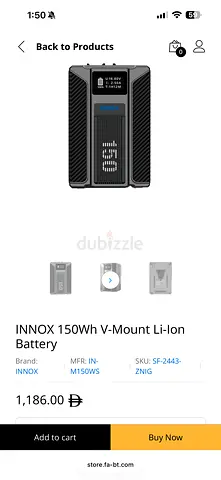 INNOX 150Wh V-Mount Li-Ion Battery ( available 2 batteries)