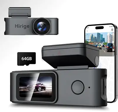 Hirige H5PRO 4K+1080P Dual Dash Cam with Free 64GB Card Included, WiFi, 1.5" Display, 123° Wide Angl