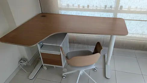 L-shaped Wood Top Study/Computer Desk with Rolling Storage Unit and Chair - IKEA - Electric