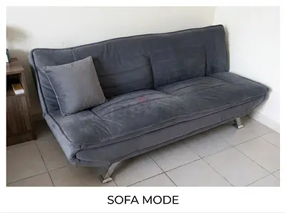 Grey Velvet Convertible Sofa Cum Bed / Futon