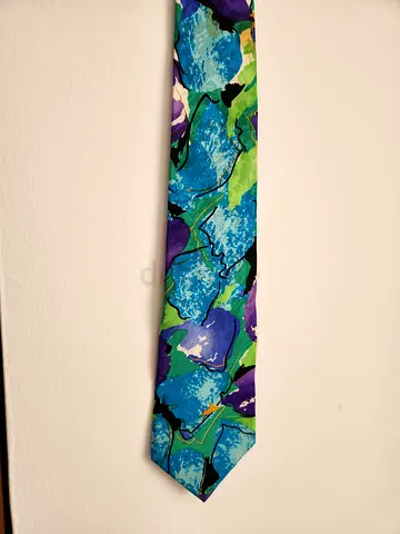 Vintage X’Andrini 100% Italian Silk Tie – Abstract Floral (Turquoise, Purple & Emerald)