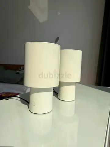 Pair of white IKEA side table lamps