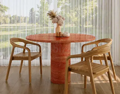 Pelagia Red Travertine Round Dining Table
