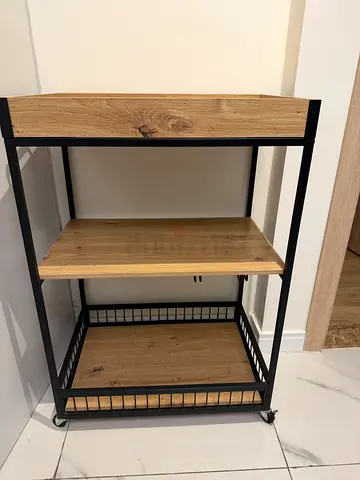 Wooden drinks trolley on wheels