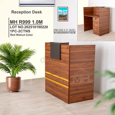 Red Walnut Reception Desk - 1.0M with Storage Drawers