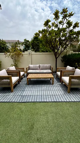 Teak Outdoor Sofa Set with Coffee Table — 6-Piece Garden Seating — Rain Cover Included