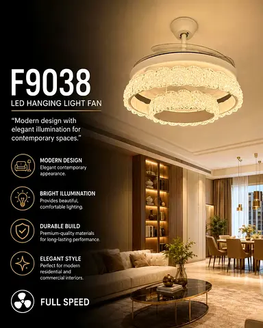 F9038 LED Hanging Light Fan - Modern Ceiling Light with Fan (Like New)