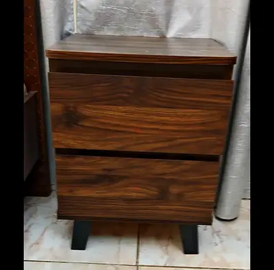Wooden 2-Drawer Bedside Nightstand - Dark Walnut Finish