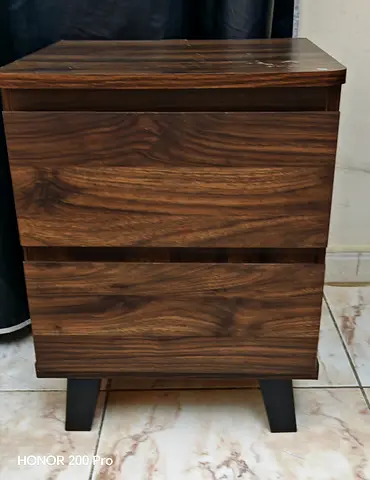 Wooden 2-Drawer Nightstand / Bedside Table - Dark Walnut Finish