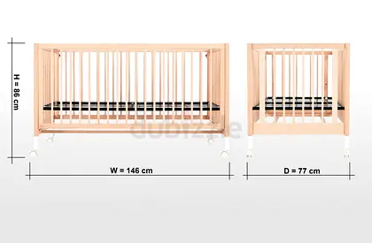 Baby Crib - Natural Beech, Convertible, Excellent Condition