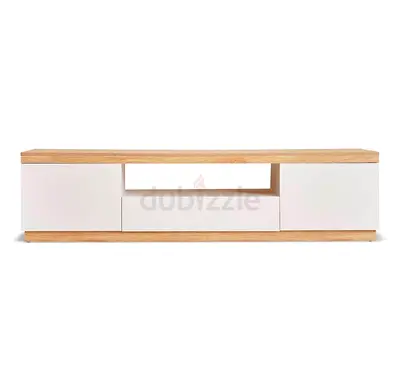 Low Profile TV Entertainment Unit - White and Oak Finish