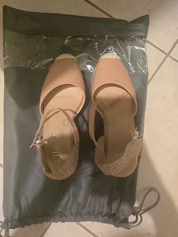 Beige Women's Espadrille Wedge Sandals - Size 37