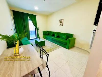 Luxury apartment, second occupancy. Two bedrooms, living room, and open balcony. Ajman, Al Nuaimiya 1. Fully furnished for monthly rent.