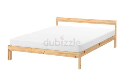 Solid Pine Wooden Double Bed Frameb140cm ×200cm - Minimal Design with mattress and slatted bed base