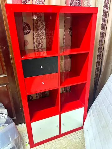 Red 8-Shelf Storage Cabinet with Drawers — Good Used Condition