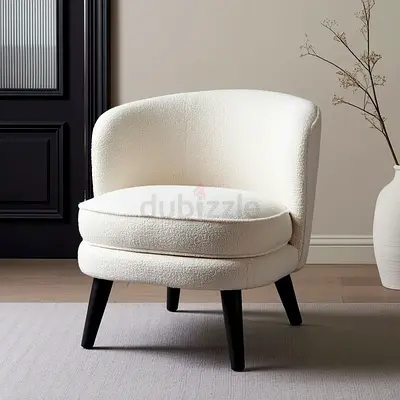 Cream boucle accent chair with wooden legs