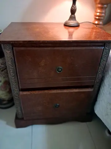Wooden Nightstand / Bedside Table with Two Drawers - Dark Brown