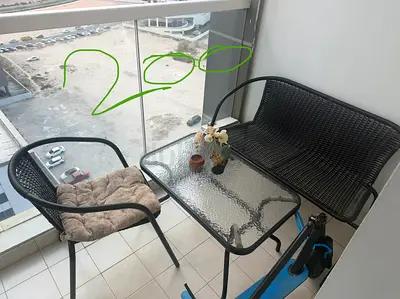 balcony patio set - 2 chairs + loveseat + glass table