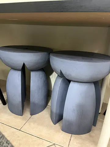 Pan Emirates: Set of 2 modern BLUE wooden side stools / side tables