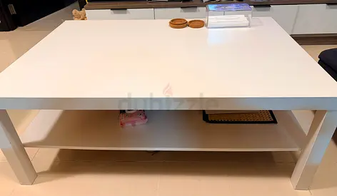 White rectangular coffee table with lower shelf