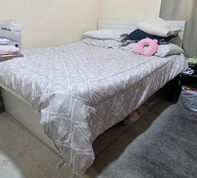 White wooden queen size bed frame - good condition