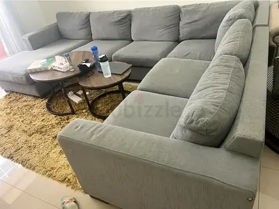 Large L-shaped grey fabric sectional sofa - good condition