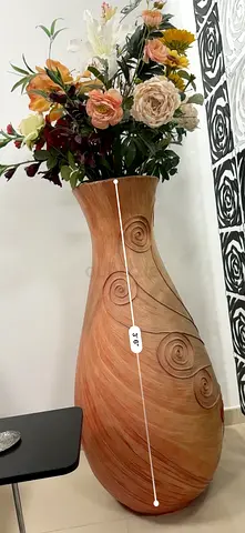 Large Decorative Wooden-effect Floor Vase with Artificial Flowers