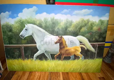 Horse oil painting art 93cm height,63cm length