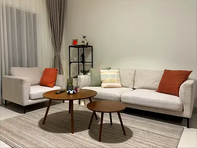 3+1 Sofa Set + 2-Piece Coffee Table Set + Rug – Good Condition