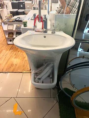 White Ceramic Pedestal Sink with Tap - Good Condition