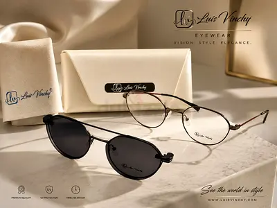 Luis Vinchy eyewear set — metal frame glasses + sunglasses with case