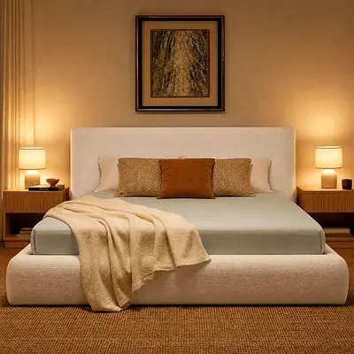 Thick fabric super king bed frame