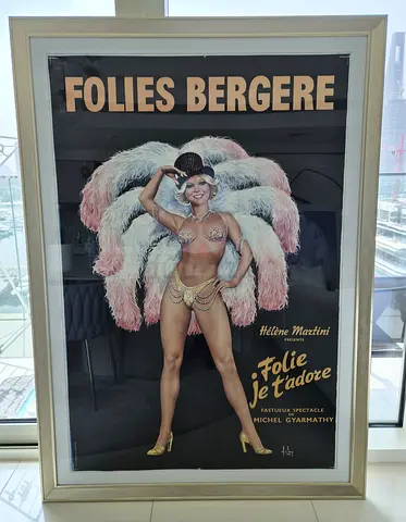 Framed Original Vintage ''Folies Bergere'' Poster Artist:Aslan (1930-2014) 173cm x 123cm XL Size