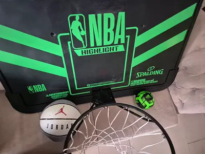 Used Spalding NBA Highlight Mini Basketball Hoop with Ball and Net bundel negotiable