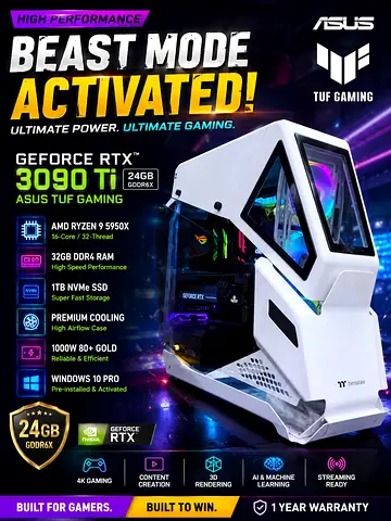 Custom Gaming Desktop PC - Ryzen 9 5950X, RTX 3090 Ti, 64GB RAM, 1TB NVMe