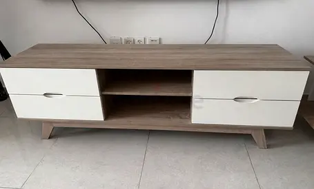 Modern TV Unit / Entertainment Center with Storage - Light Wood & White