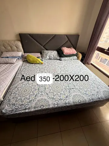King size bed frame with headboard and mattress (200x200) - Good condition