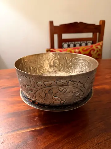 Vintage Hand-Engraved Decorative Metal Bowl / Planter