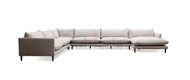 Large U-shaped Modern Fabric Sectional Sofa — Light Grey, Good Condition