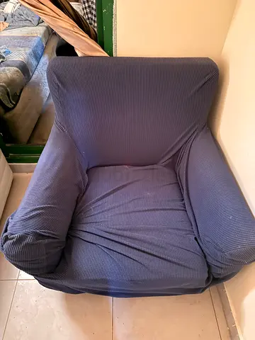 Comfortable single armchair with stretch slipcover - navy