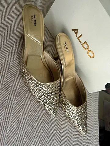 ALDO gold woven heeled mules, size 41