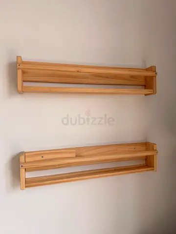 Pair of narrow wall-mounted wooden display shelves (set of 2)
