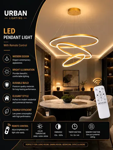 Modern LED Spiral Pendant Light with Remote - Dimmable, Warm/Cool Modes